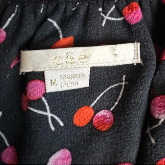 Dress Black w/ Red Cherries Flounce Top Elastic Waist Size M like … - Picture 9 of 11